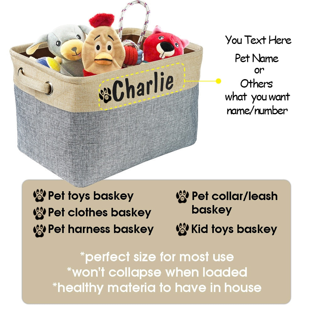 Dog Toys Personalized Pet Dog Toy Storage Basket Dog Canvas Bag Foldable Pet Cat Toys Linen Storage Box Bins Dog Accessories Pet Supplies