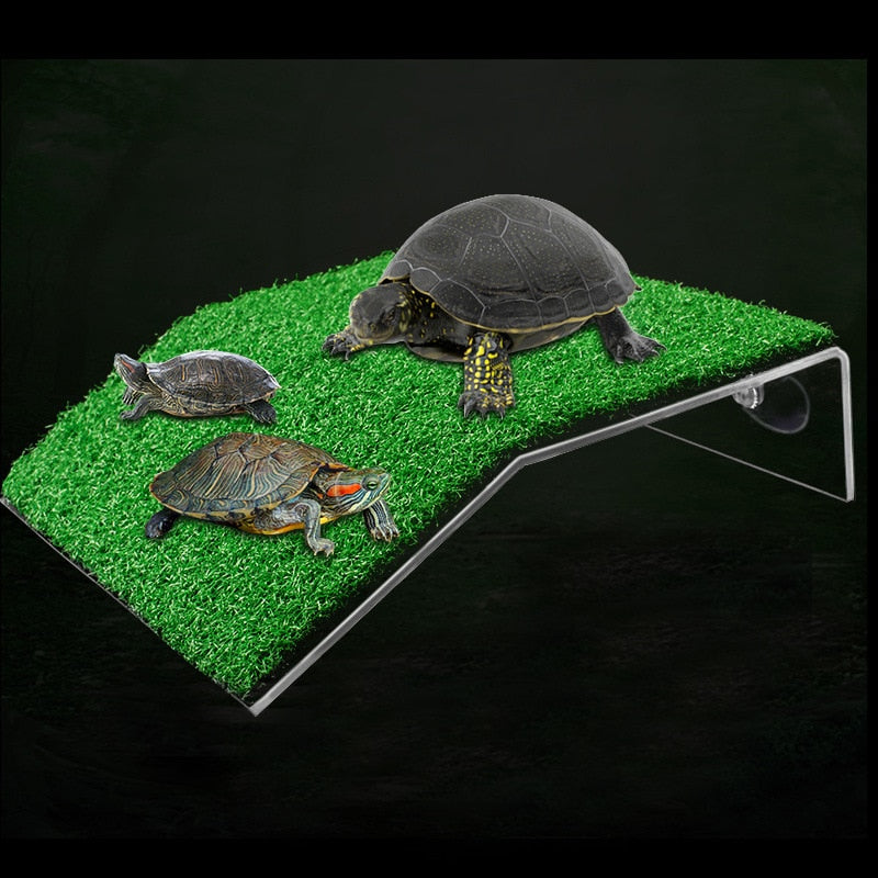 Turtle Basking Drying Platform Turtle Climbing Ladder Reptile Tortoise Simulated Lawn Landscaping for Reptile Fish Tank Aquarium