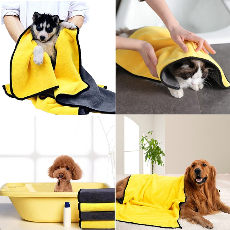 Quick-drying Dog and Cat Towels Soft Fiber Towels Absorbent Bath Towel Pet Bathrobe Convenient Cleaning Towel