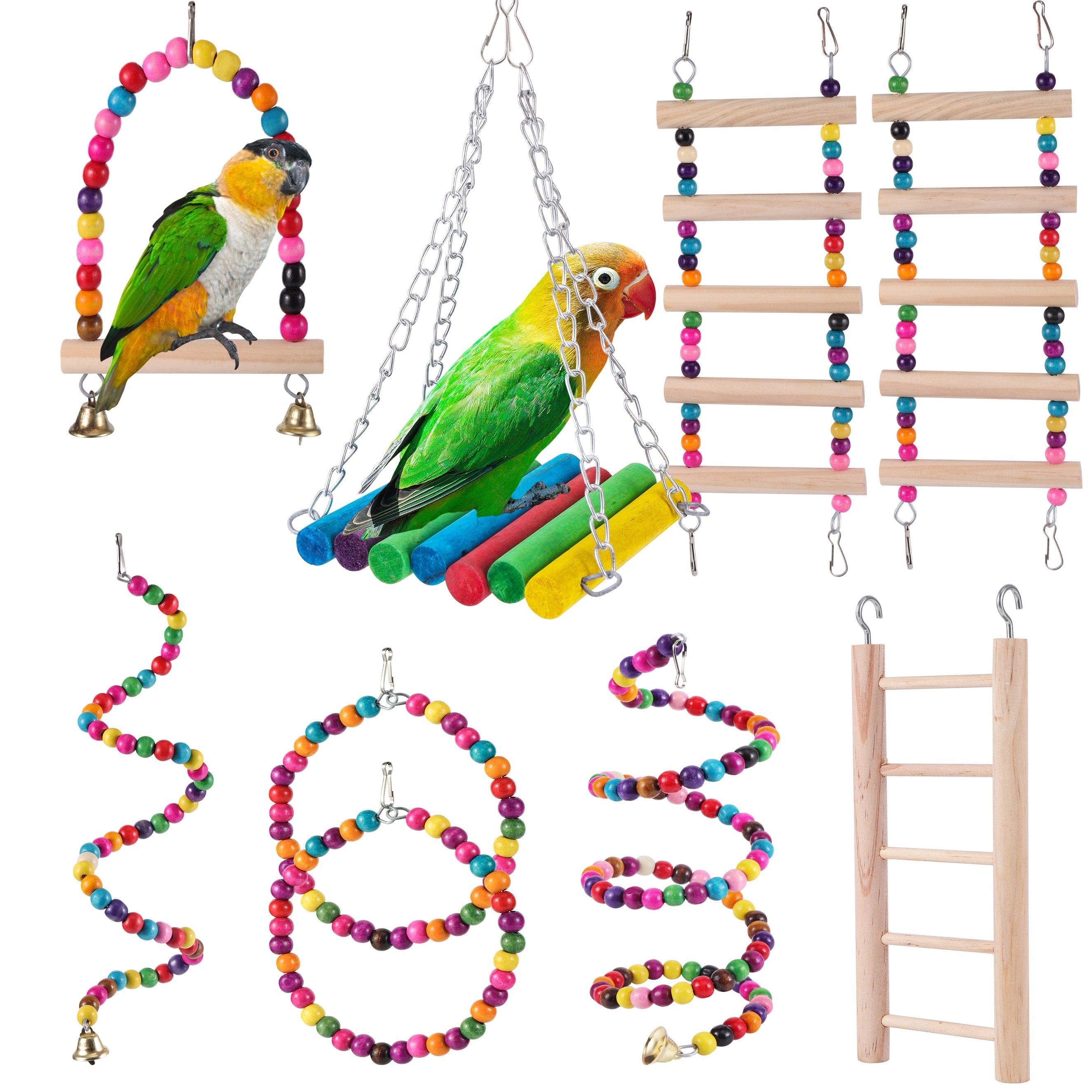Pet Bird Toy Swings Chewing Training Toys Small Parrot Hanging Hammock Parrot Cage Bell Perch Toys with Ladder Pet Supplies 1pc