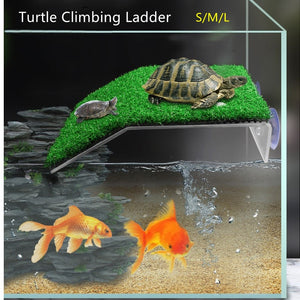 Turtle Basking Drying Platform Turtle Climbing Ladder Reptile Tortoise Simulated Lawn Landscaping for Reptile Fish Tank Aquarium