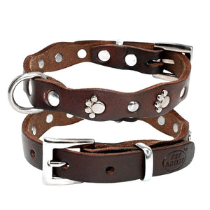 Dog Collar Soft Adjustable Studded Pet Collars For Small Medium Dogs Cats Pitbull Brown Color XXS XS S M